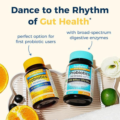 NewRhythm Probiotics 50 Billion CFU 20 Strains, 60 Veggie Capsules, Targeted Release Technology, Stomach Acid Resistant, No Need for Refrigeration, Non-GMO, Gluten Free NewRhythm