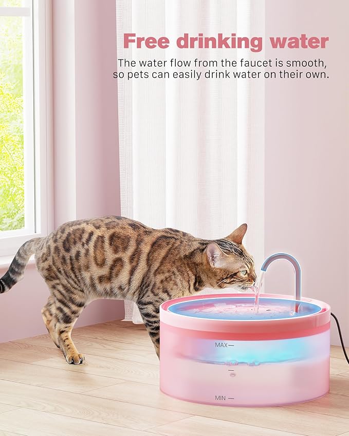 Pink Cat Water Fountain:with 6 Carbon Filters + 3 Sponge Filters - BEMOONY 108oz/3.2L Pet Water Fountain - Water Fountains Indoor Quiet Water Pump - Faucet Cat Fountain Suitable for Cats and Dogs - PAWPICO