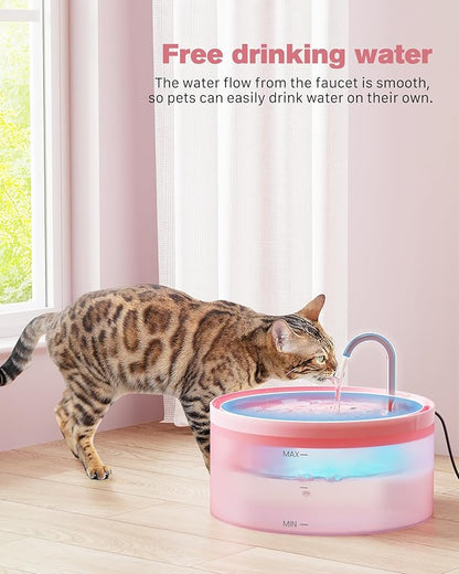 Pink Cat Water Fountain:with 6 Carbon Filters + 3 Sponge Filters - BEMOONY 108oz/3.2L Pet Water Fountain - Water Fountains Indoor Quiet Water Pump - Faucet Cat Fountain Suitable for Cats and Dogs - PAWPICO
