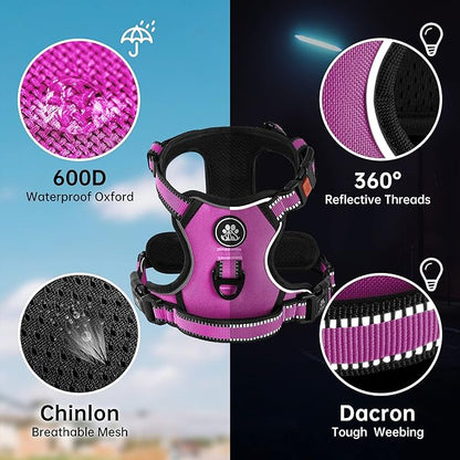 NESTROAD No Pull Dog Harness,Adjustable Oxford Dog Vest Harness with Leash,Reflective No-Choke Pet Harness with Easy Control Soft Handle for Small Medium Dogs(Medium,Fuchsia Pink) NESTROAD