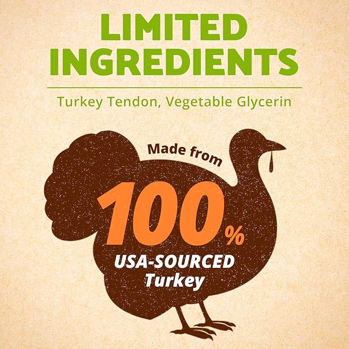 Afreschi Turkey Tendon for Dogs, Dog Treats for Signature Series, All Natural Human Grade Puppy Chew, Turkey Sourced from USA, Hypoallergenic, Rawhide Alternative, 1 Unit/Pack Strip - PAWPICO