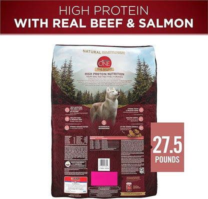 Purina ONE Natural High Protein Dry Dog Food Dry True Instinct with Real Beef and Salmon With Bone Broth and Added Vitamins, Minerals and Nutrients - 27.5 lb. Bag - PAWPICO