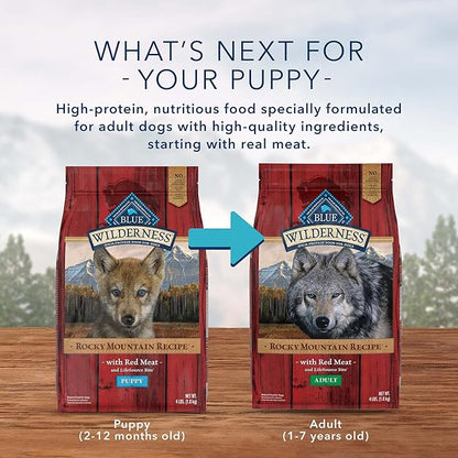 Blue Buffalo Wilderness Rocky Mountain Recipe High Protein, Natural Puppy Dry Dog Food, Red Meat 4-lb - PAWPICO
