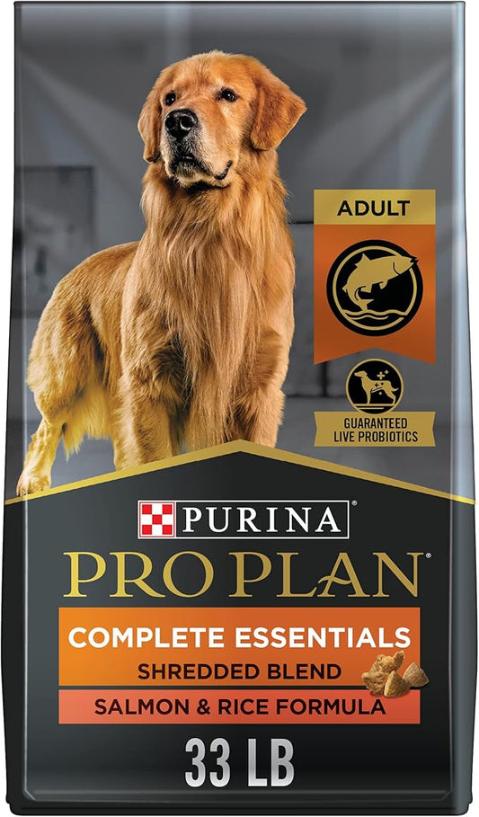 Purina Pro Plan Complete Essentials Shredded Blend Salmon and Rice Dog Food Dry Formula with Probiotics for Dogs - 33 lb. Bag - PAWPICO