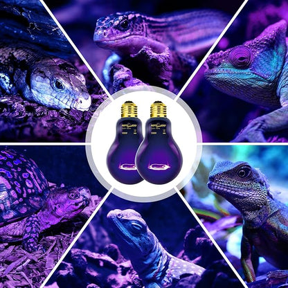 REPTIZOO 2PCS Reptile Heat Lamp, 150W Night Heat Lamp Moonlight Bulb Purple Infrared Heating Lamp Simulate Natural Moonlight Night Heat Bulb for Reptile Amphibian REPTIZOO