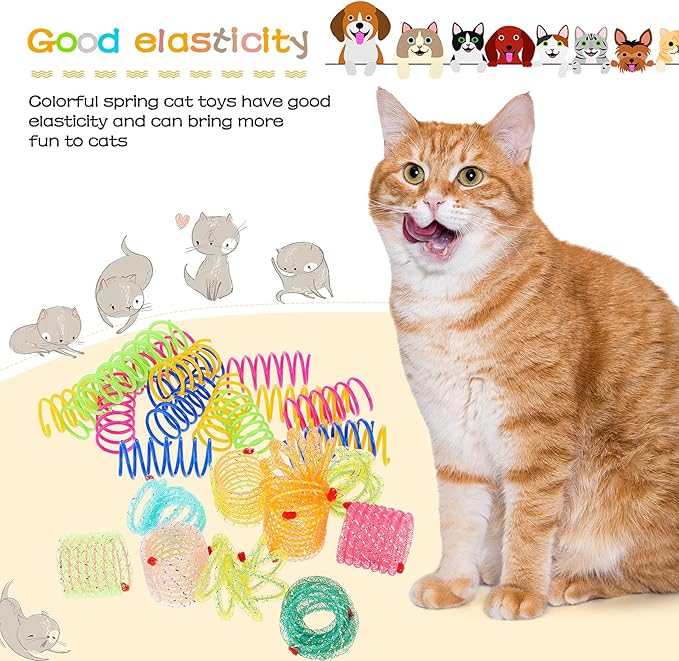 30 Pieces Cat Springs Cat Spiral Toys Cat Fetch Chew Toy Kitten Pet Plastic Coil Spiral Springs for Kitten Bouncing Play Training, 2 Styles - PAWPICO
