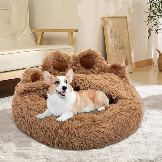 Cat Bed with Cover Cave - Dog Cave Bed with Standing Paws,Covered Round Kitten Bed with Hooded Blank - PAWPICO