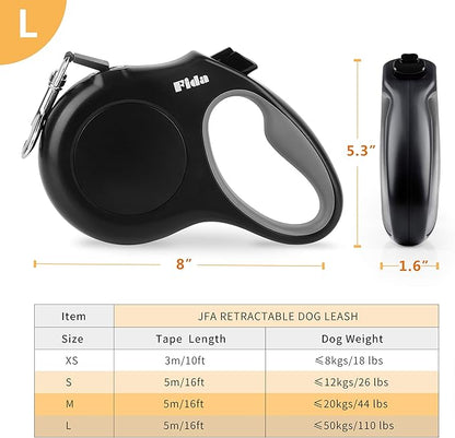 Fida Retractable Dog Leash Large Breed, Heavy Duty 16 ft Dog Walking Leash, up to 110 lbs, 360° Tangle Free, Black - PAWPICO