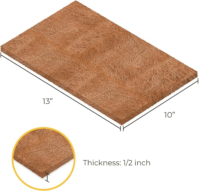 SunGrow Coco Fiber Hermit Crab & Reptile Carpet, Gecko Terrarium Liner, and Floor Bedding Substrate & Supplies, Climbing Wall Carpet & Mat for Hermit Crabs, 10" x 13", 1 Piece Per Pack SunGrow