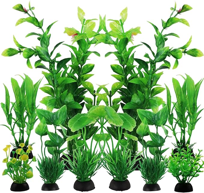 PietyPet Fish Tank Accessories Green Plants, 10pcs Green Fish Tank Decorations, Aquarium Decor Plastic Plants Bxlive
