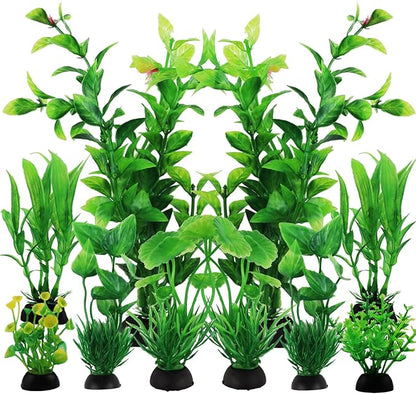 PietyPet Fish Tank Accessories Green Plants, 10pcs Green Fish Tank Decorations, Aquarium Decor Plastic Plants Bxlive