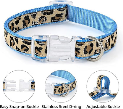 Mile High Life Leopard Dog Harness Collar Leash Set | Adjustable No Pull Dog Halter Harness for Small Breed Dogs | Easy Control for Training Walking | Blue, X-Small MileHighLife