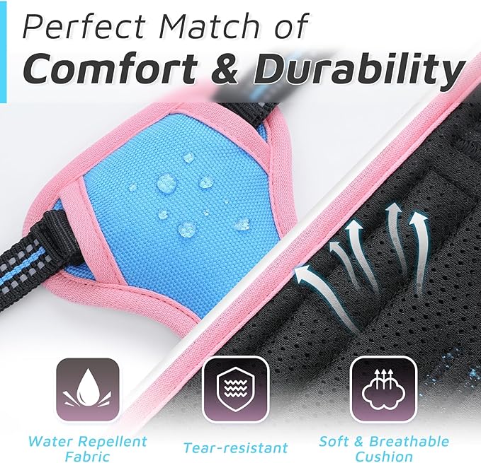 Eagloo Dog Harness for Large Dogs, No Pull Service Vest with Reflective Strips and Control Handle, Adjustable and Comfortable for Easy Walking, No Choke Harness with 2 Metal Rings, Pink & Blue, XS GoExplorewithEagloo