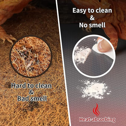 Reptile Carpet, Bearded Dragon Tank Accessories, Terrarium Liner Bedding, Non-Adhesive Terrarium Carpet for Bearded Dragon, Leopard Gecko, Snake, Lizard, Tortoise, Iguana Reptile Tank Grey(18"x72") SISIPAILIFE