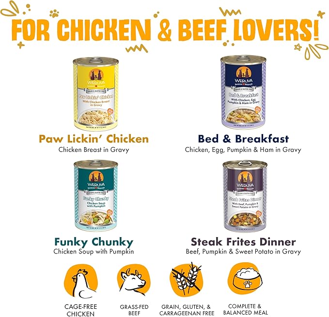 Weruva Classic Dog Food, Variety Pack, Baron's Batch, Wet Dog Food, 14oz Cans (Pack of 12), Multi - PAWPICO