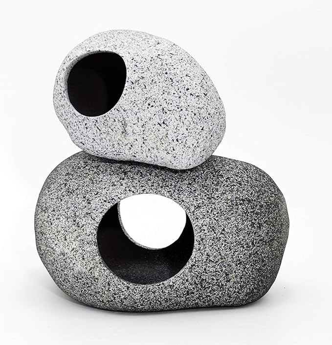 JIH Aquarium Decorations Rock, Ceramic Shelters - Shrimp Habitat, Breeding Tube, Hiding cave, Stackable Fish Tank Decor Cave for Hiding, Betta Fish (J603+J001) JIH