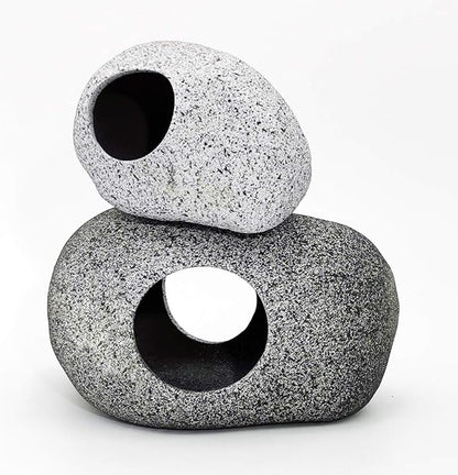 JIH Aquarium Decorations Rock, Ceramic Shelters - Shrimp Habitat, Breeding Tube, Hiding cave, Stackable Fish Tank Decor Cave for Hiding, Betta Fish (J603+J001) JIH