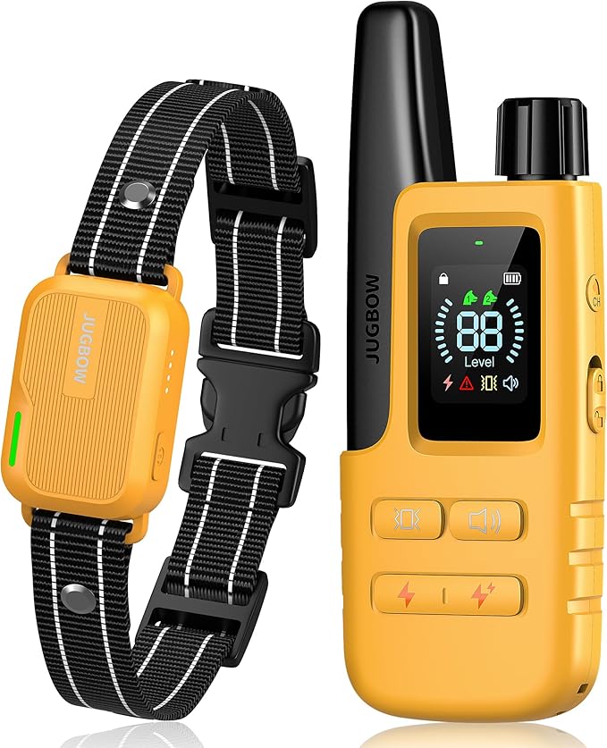 Jugbow Dog Shock Collar - 3300FT Dog Training Collar with Remote IPX7 Waterproof Electric Collar with 4 Training Modes, Security Lock, Rechargeable e-Collar for All Breeds, Sizes Yellow FollowJugbowtoGetSurprise