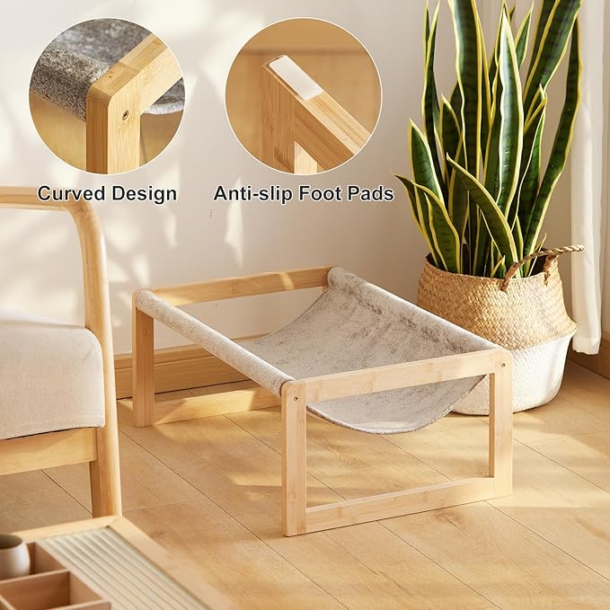 Elevated Cat Bed, Large Cat Hammock Bed, Bamboo Wood Cat Hammock for Outdoor, 25 X 16.5 Inch Elevated Pet Furniture Suitable for Kitty, Puppy, Rabbit, Bunny and Small Animal - PAWPICO
