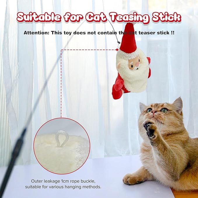 Cat Toys Intelligent Flapping Santa Clause, Interactive Christmas Cat Toys for Indoor Cats Chase Exercise, Suitable for Cat Teaser Stick, Music Melody, 3 Modes, Rechargeable - PAWPICO