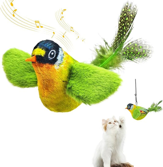 Chirping Bird Cat Toys Hanging Cat Feather Toy - Catnip Interactive Cat Toys for Indoor Cats - Automatic Cat Toy for Cat Exercise & Kicker to Self Play (Green) - PAWPICO