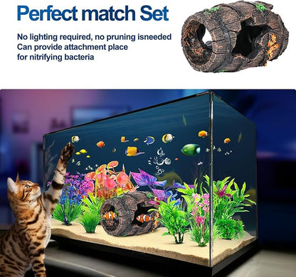 CousDUoBe Fish Broken Barrel Decor Fish Tank Decorations Betta Fish Tank Accessories,Starfish Barrel x 1pc, Fish Tank Plants x 8pcs CousDUoBeAquariumfishtankdecoration
