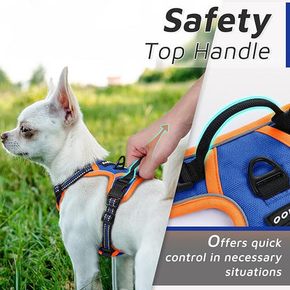 Eagloo Dog Harness for Large Dogs, No Pull Service Vest with Reflective Strips and Control Handle, Adjustable and Comfortable for Easy Walking, No Choke Harness with 2 Metal Rings, Blue & Orange, XS GoExplorewithEagloo