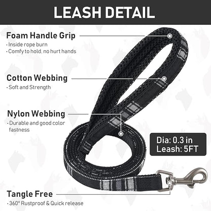 GAMUDA Small Dog Harness Collar and Leash Set, Step in No Chock No Pull Soft Mesh Adjustable Dog Vest Harnesses Plaid Reflective for Dogs Puppy Cats Kitten Rabbit (Black, XL) GAMUDACollarsCollection