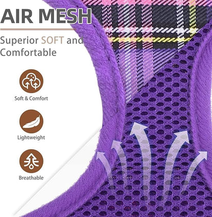 PUPTECK Soft Mesh Dog Harness and Leash Set Pet Puppy Cat Comfort Padded Vest No Pull Harnesses, Purple, M PUPTECK