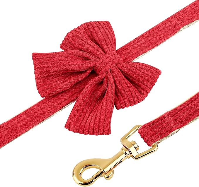 Didog Cute Small Dog Harness Collar & Leash Set, Adjustable Dog Collars and Leashes with Bowtie, Breathable Soft Mesh Padded Dog Vest for Puppies Small Dogs Walking, Red, S Didog