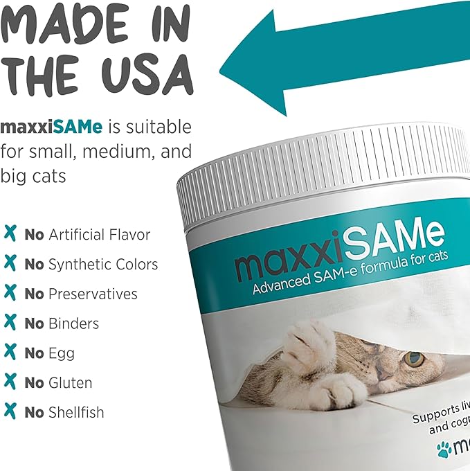 maxxiSAMe Advanced SAM-e Powder Supplement - Liver, Cognitive & Joint Support for Cats, 3.2oz maxxipaws