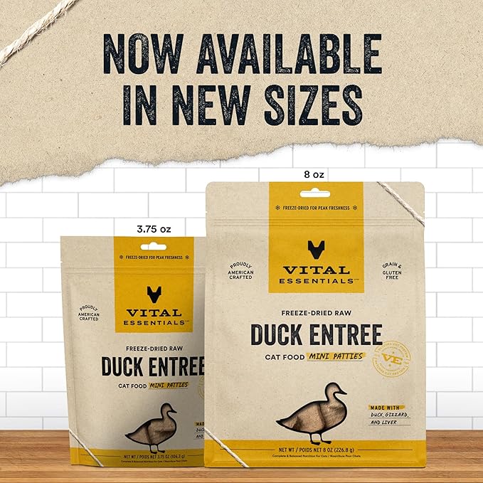 Vital Essentials Freeze Dried Raw Cat Food, Duck Mini Patties Entree, 3.75 oz VitalEssentials