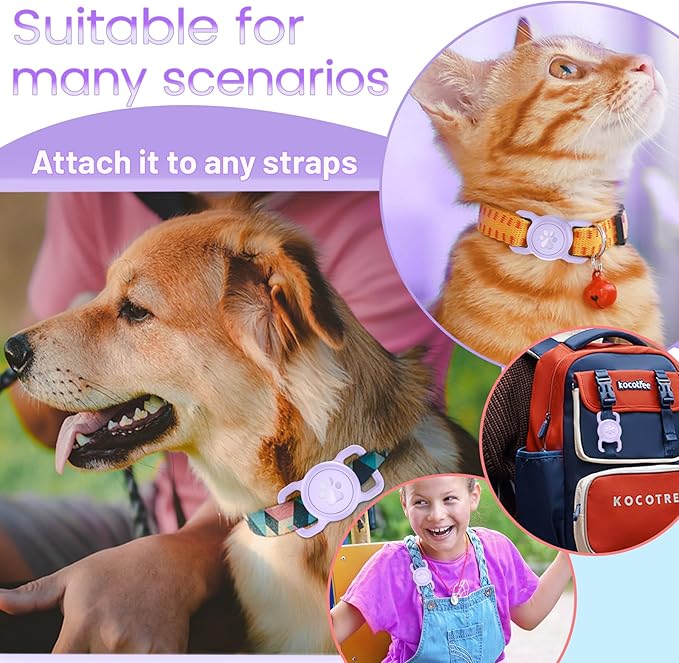 SANKALA Airtag Dog Collar Holder, [1 Pack] Waterproof Airtag Collar Holder for Dog, Silicone Full Body Covered Anti-Lost Protective Apple Airtag Case for Pet Collar - Fits All Width Collars, Purple SANKALA