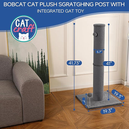 Cat Craft Bobcat Cat Scratching Post for Indoor Cats, Tall Cat Scratch Post, Carpet Cat Scratching Post with Replaceable Toys, Sturdy Base, Large, Gray - PAWPICO