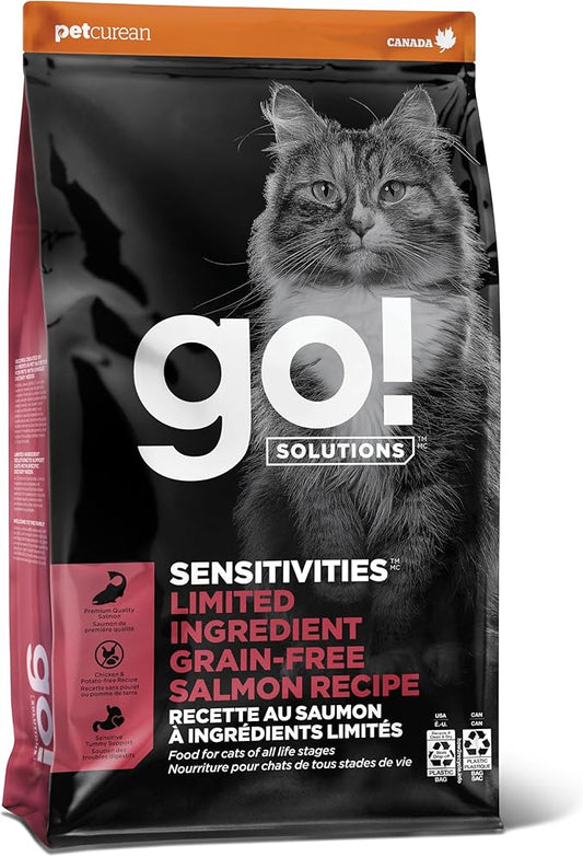 Go! Solutions Sensitivities Limited Ingredient, Grain-Free Dry Cat Food, Salmon Recipe for Sensitive Stomach, 6 lb Bag - PAWPICO
