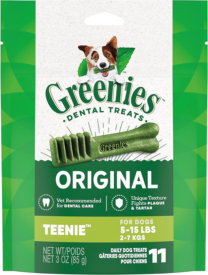 Greenies Original Teenie Natural Dental Care Dog Treats, 3 oz. Pack (11 Treats) - PAWPICO