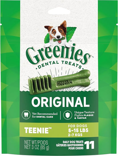 Greenies Original Teenie Natural Dental Care Dog Treats, 3 oz. Pack (11 Treats) - PAWPICO