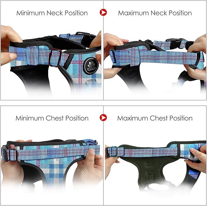 NESTROAD No Pull Dog Harness with Leash, Reflective No Choke Pet Vest Harness,Adjustable Soft Padded Dog Harness with Easy Control Handle for Large Dogs(Checkered Blue,X-Large) NESTROAD