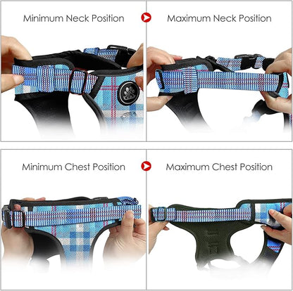 NESTROAD No Pull Dog Harness with Leash, Reflective No Choke Pet Vest Harness,Adjustable Soft Padded Dog Harness with Easy Control Handle for Medium Dogs(Checkered Blue,Medium) NESTROAD