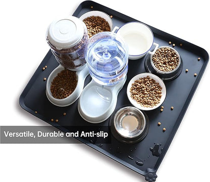 Hoki Found XX-Large Silicone Pet Food Mats Tray - Dog Pet Cat Feeding Mat -Non Slip Pet Dog Cat Bowl Mats Placemat - - Waterproof Dog Cat Food Mats -Pet Water Mats for Carpet -Black-1 - PAWPICO