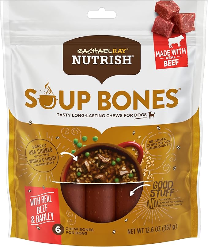 Rachael Ray Nutrish Soup Bones Dog Treats, Beef & Barley Flavor, 6 Bones - PAWPICO