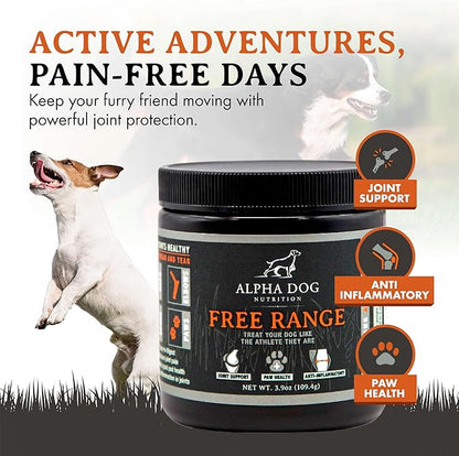 Free Range Joint Health Enhancer Supplement Powder for Dogs by Alpha Dog Nutrition - Premium Dog Arthritis Vitamins to Care for Joints - Contains Glucosamine, Chondroitin, MSM, Vitamin E, & More AlphaDogNutrition