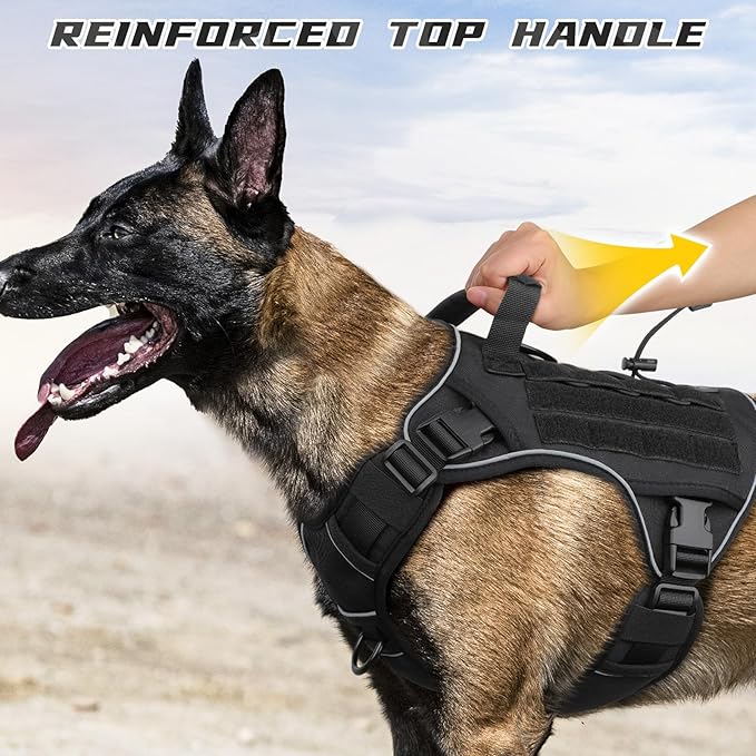 WINGOIN Tactical Dog Harness for Extra Large Dogs, Heavy Duty No Pull Dog Harness with Handle, Adjustable Reflective Military K9 German Shepherd Big Dog Vest for Training, Walking, Black (XXL) - PAWPICO