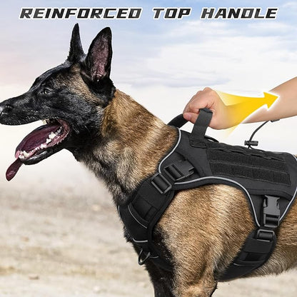 WINGOIN Tactical Dog Harness for Extra Large Dogs, Heavy Duty No Pull Dog Harness with Handle, Adjustable Reflective Military K9 German Shepherd Big Dog Vest for Training, Walking, Black (XXL) - PAWPICO
