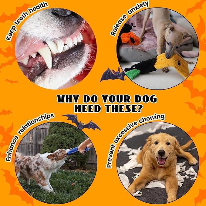 Nocciola 5 PCS Halloween Dog Squeaky Toys, No Stuffing Plush Dog Toys with Crinkle Paper, Perfect Present for Puppy, Small, Medium and Large Dogs - PAWPICO