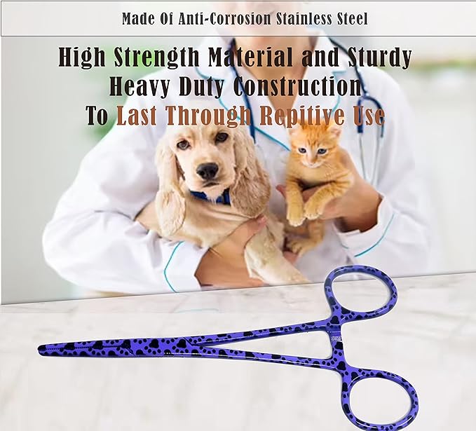 Dog Pet Ear/Nose Hair Puller Grooming Hemostat Locking Forceps Pliers, 5.5" (14cm), Straight (Purple Paws) A2Z+SCILAB