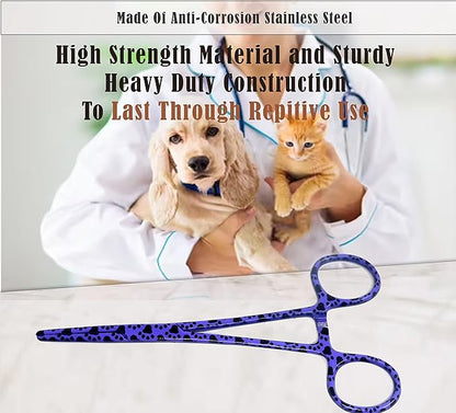 Dog Pet Ear/Nose Hair Puller Grooming Hemostat Locking Forceps Pliers, 5.5" (14cm), Straight (Purple Paws) A2Z+SCILAB