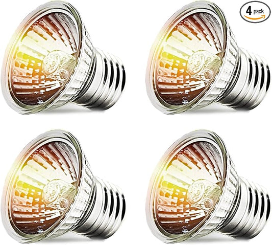 CALPALMY 4-Pack 50W UVA+UVB Bulbs | Heat and Light for Reptiles and Amphibian Tanks, Terrariums and Cages | Works with Various Lamp Fixtures CalPalmy