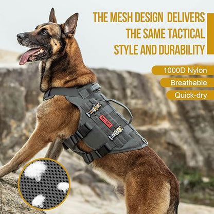 OneTigris Tactical No Pull Dog Harness for Small Dog, Mesh Design Service Dog Vest Breathable Military Dog Molle Vests with Handles, Harness for Walking Hiking Training - PAWPICO