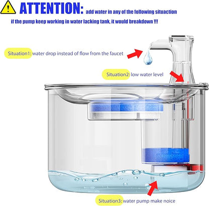 Cat Water Fountain, Stainless Steel Inside Ultra-Quiet Pump, 2L/67oz Automatic Dog Dispenser Water Bowl, Multiple Pets Water Fountain - PAWPICO